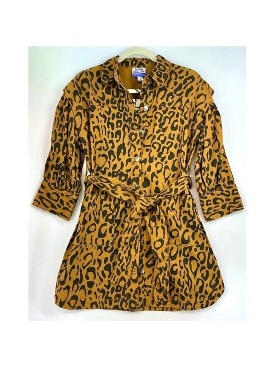Future Collective Dresses & Skirts - Future Collective Denim Syle Shirt Dress Sz 0 Leopard Print Statement Y2K Safari